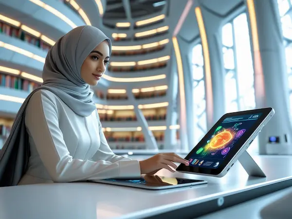 الطالب يتعلم باستخدام تطبيقات الذكاء الاصطناعي GPT-5 في التعليم الحديث.